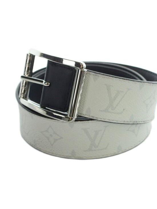 Louis Vuitton Belt Ceinture Monogram Silver Logo Leather White